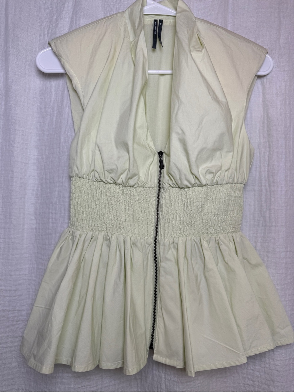 Anthropologie Maeve Tommie Smocked Front Zip Peplum Top Mint Green
